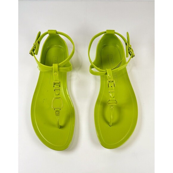 Ralph Lauren Womens Sandals Green Thong Strappy Flat Rubber Italian Casual US 8 - Picture 1 of 11